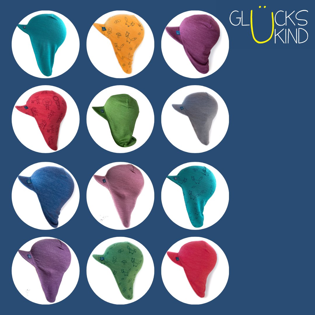 Glückskind Sonnenhut Baby & Kind UV Schutz in vielen Farben unisex, blau, gelb, rot, rosa, grün, sand, beige, lila. von heywool