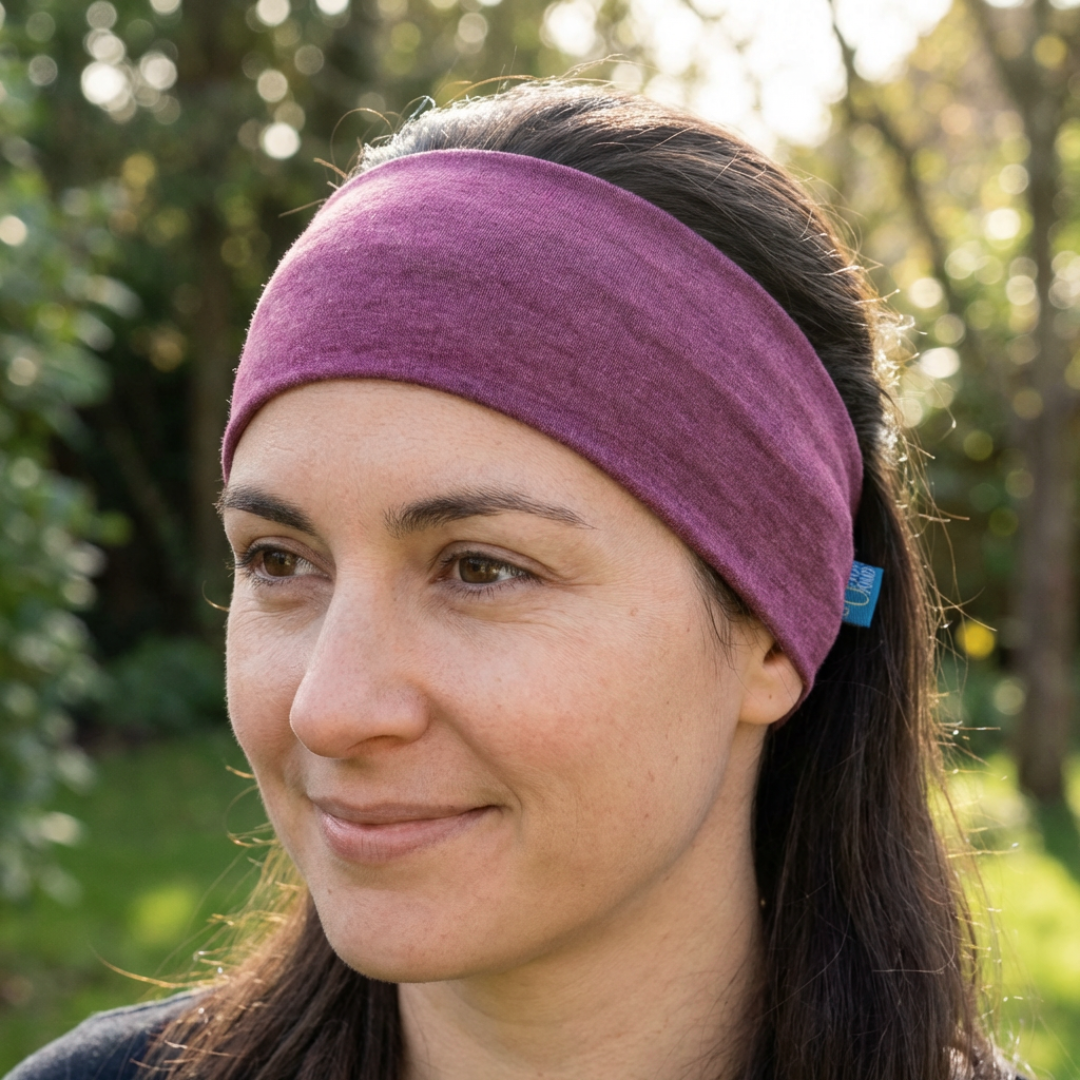 Stirnband zwetschke, Merinowolle & Seide (bio/GOTS)