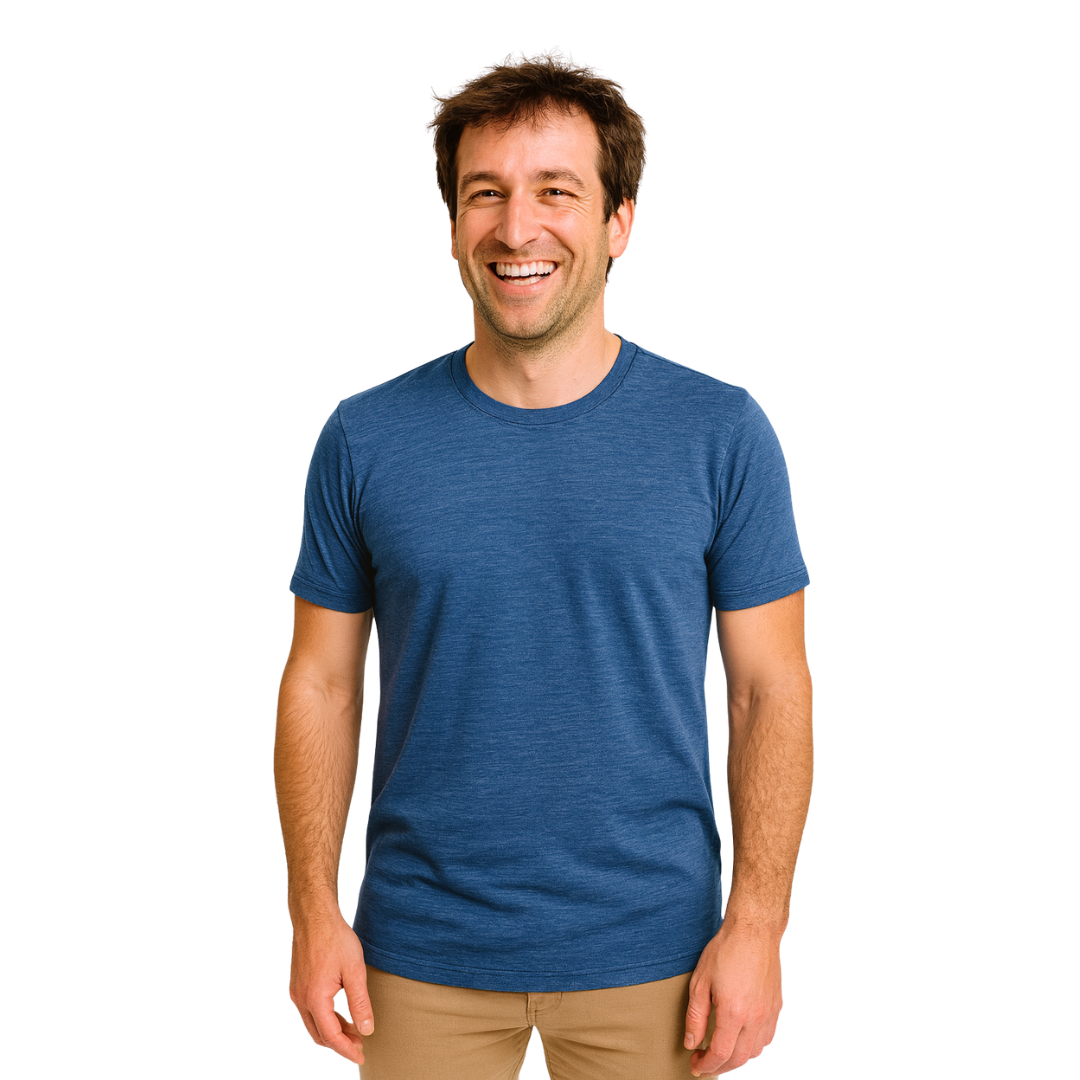 T-Shirt Herren royal blau, Merinowolle & Seide