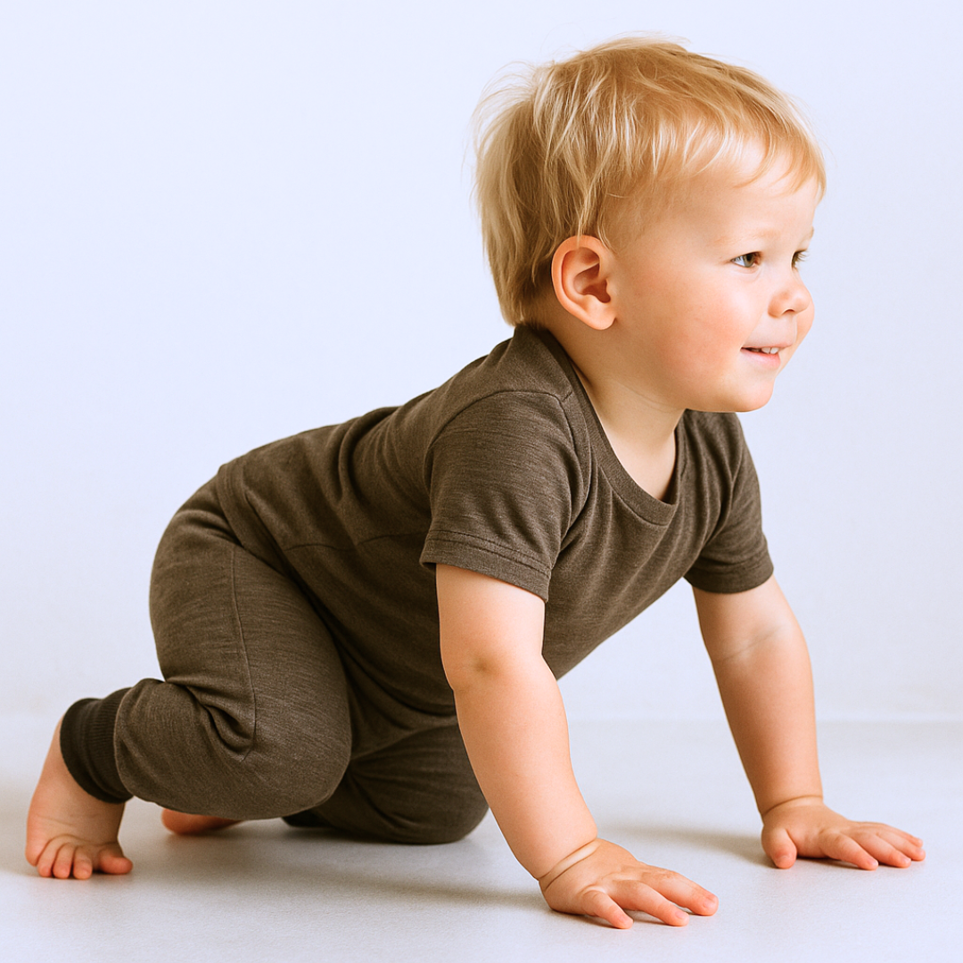 T-Shirt Kinder muskat braun, Merinowolle & Seide (bio/GOTS)