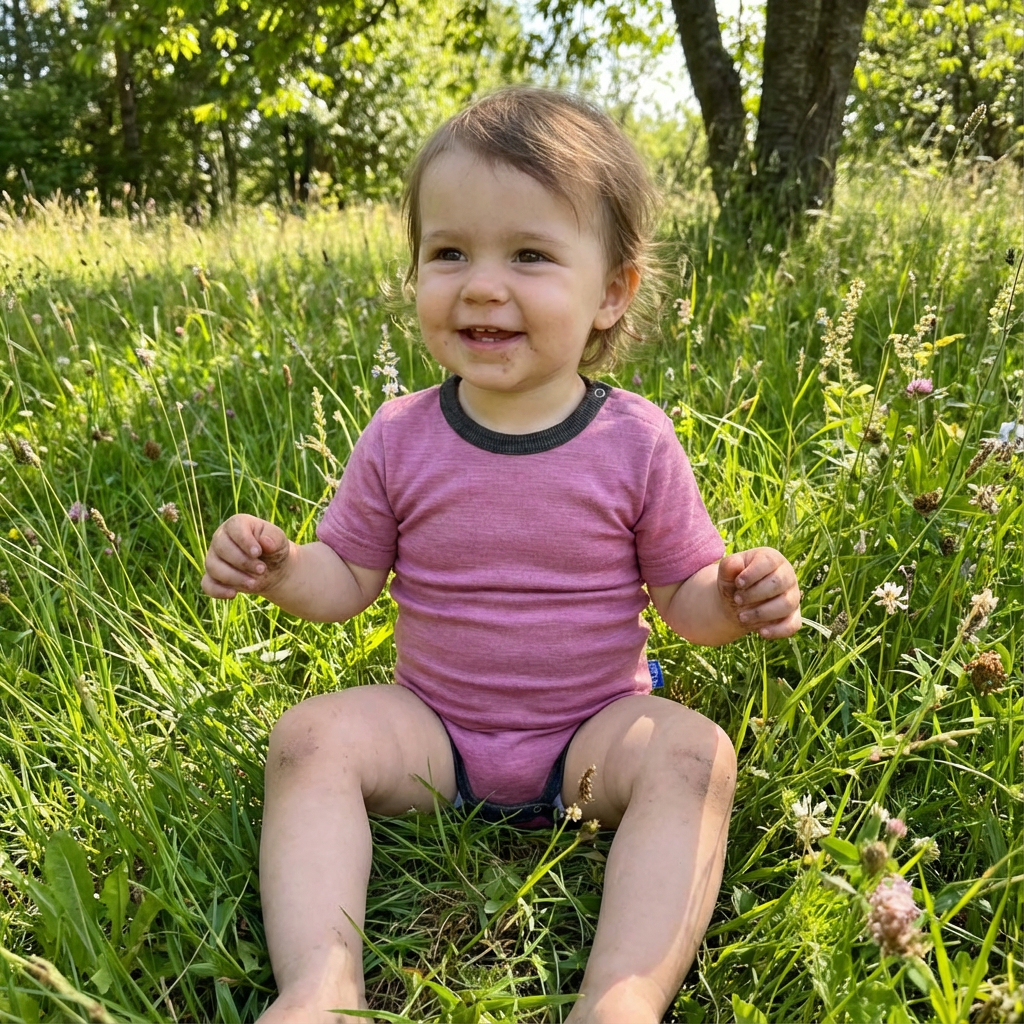 Body rosé kurzarm, Merinowolle & Seide (bio/GOTS)