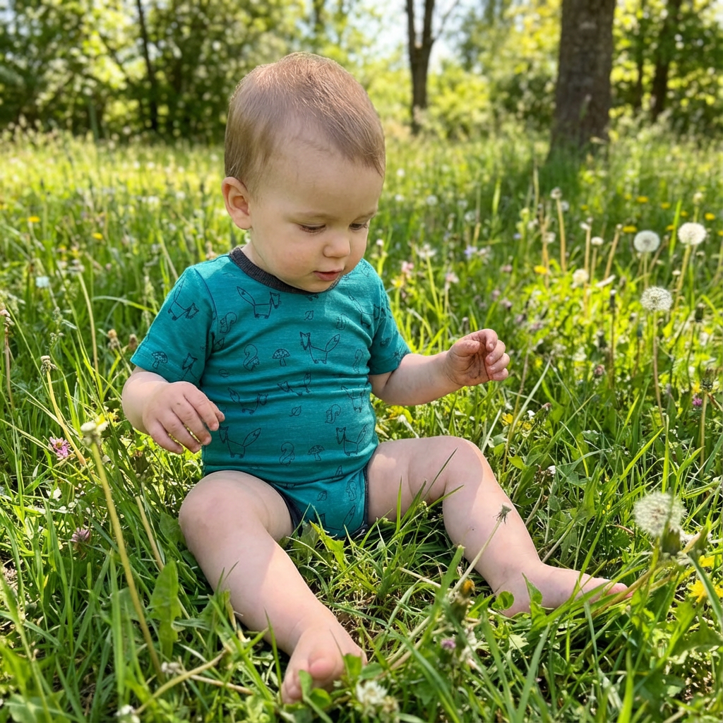 Body smaragd Fuchs kurzarm, Merinowolle & Seide (bio/GOTS)