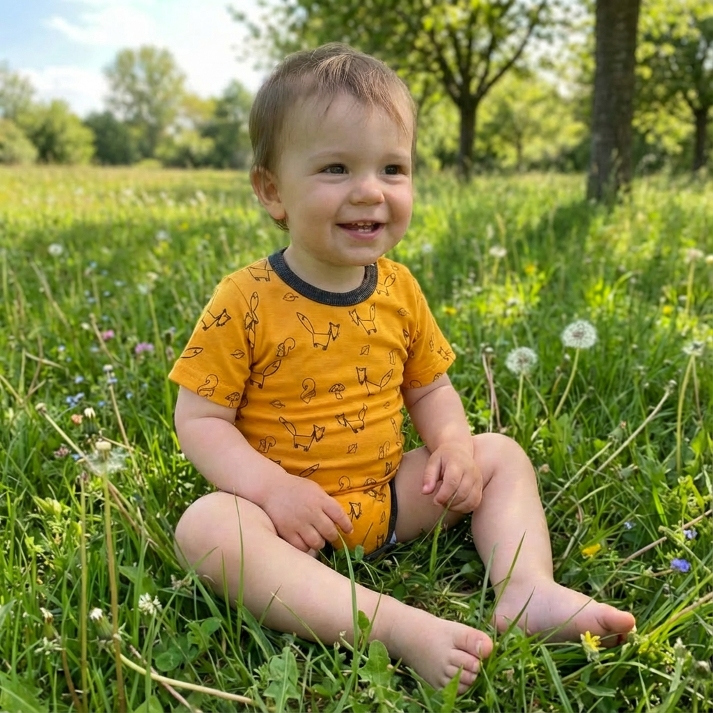 Body sonnengelb Fuchs kurzarm, Merinowolle & Seide (bio/GOTS)