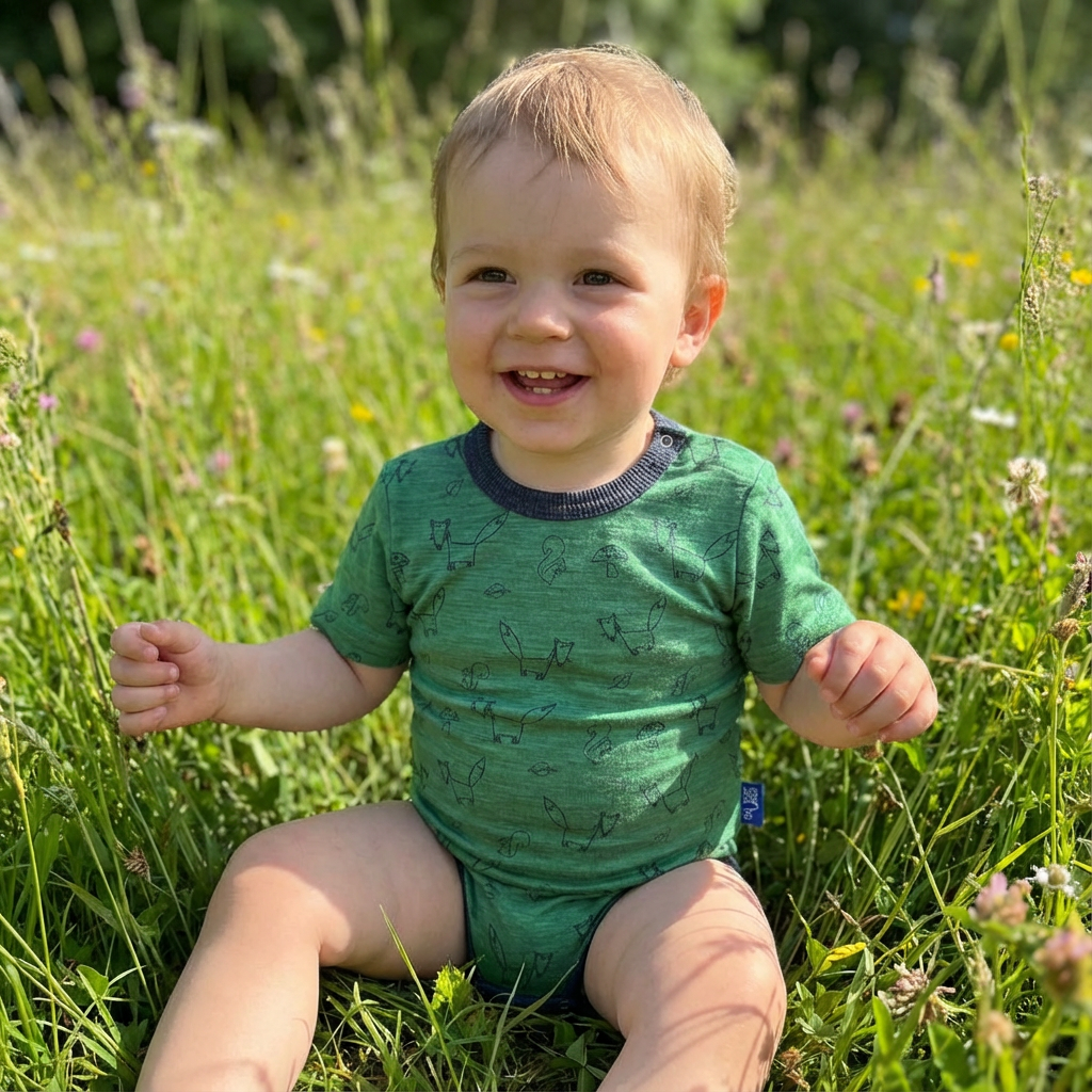 Body waldgrün Fuchs kurzarm, Merinowolle & Seide (bio/GOTS)