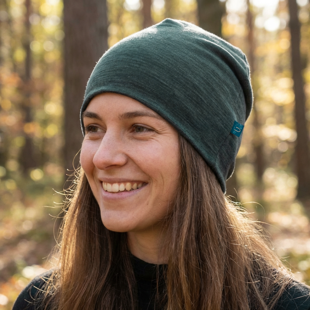 Haube Damen/Herren schiefer, Merinowolle & Tencel (bio/GOTS)