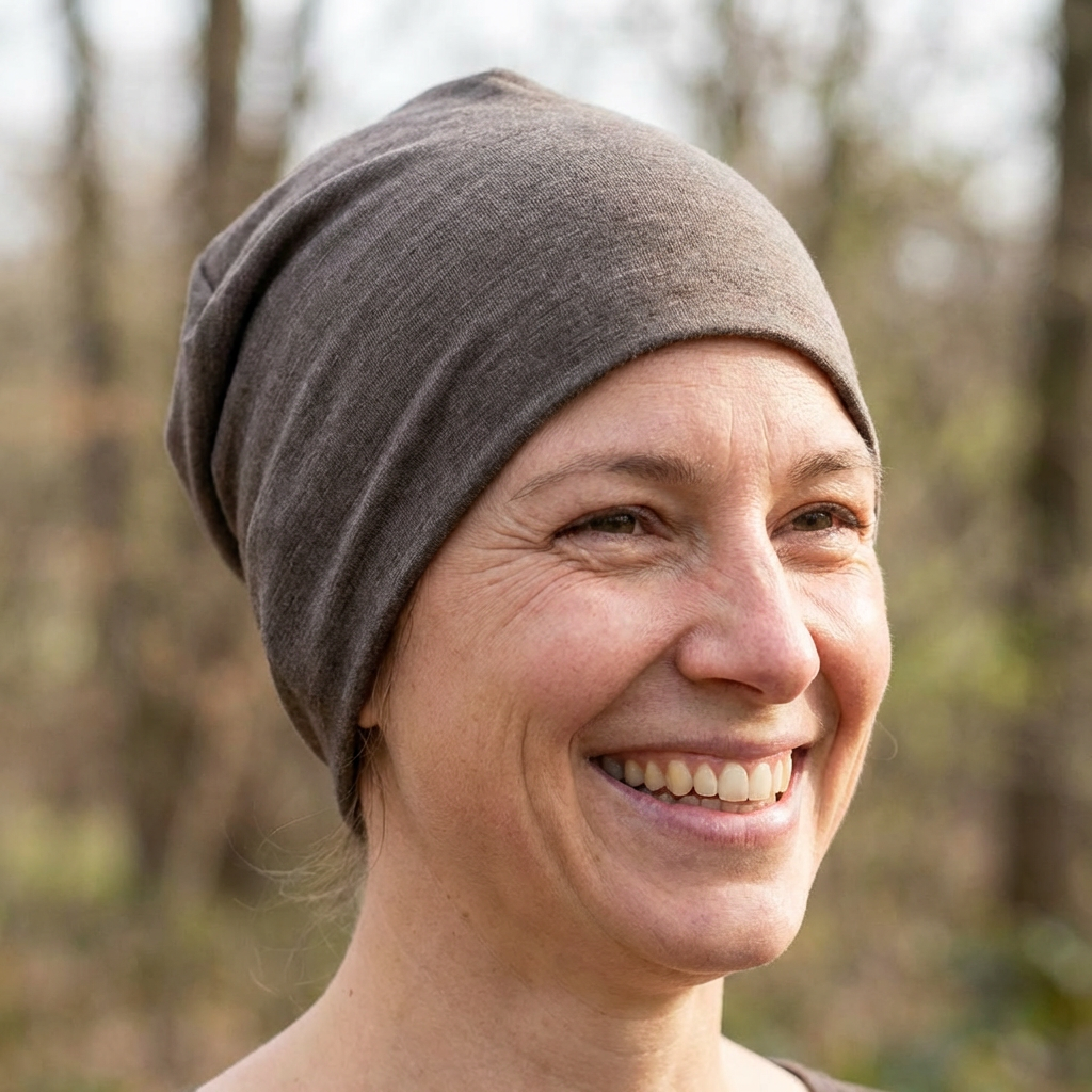 Haube Damen/Herren muskat braun, Merinowolle & Seide (bio/GOTS)