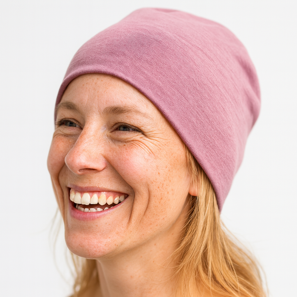 fahrradhelm mütze damen Haube Damen/Herren rose, Merinowolle & Seide (bio/GOTS) – heywool