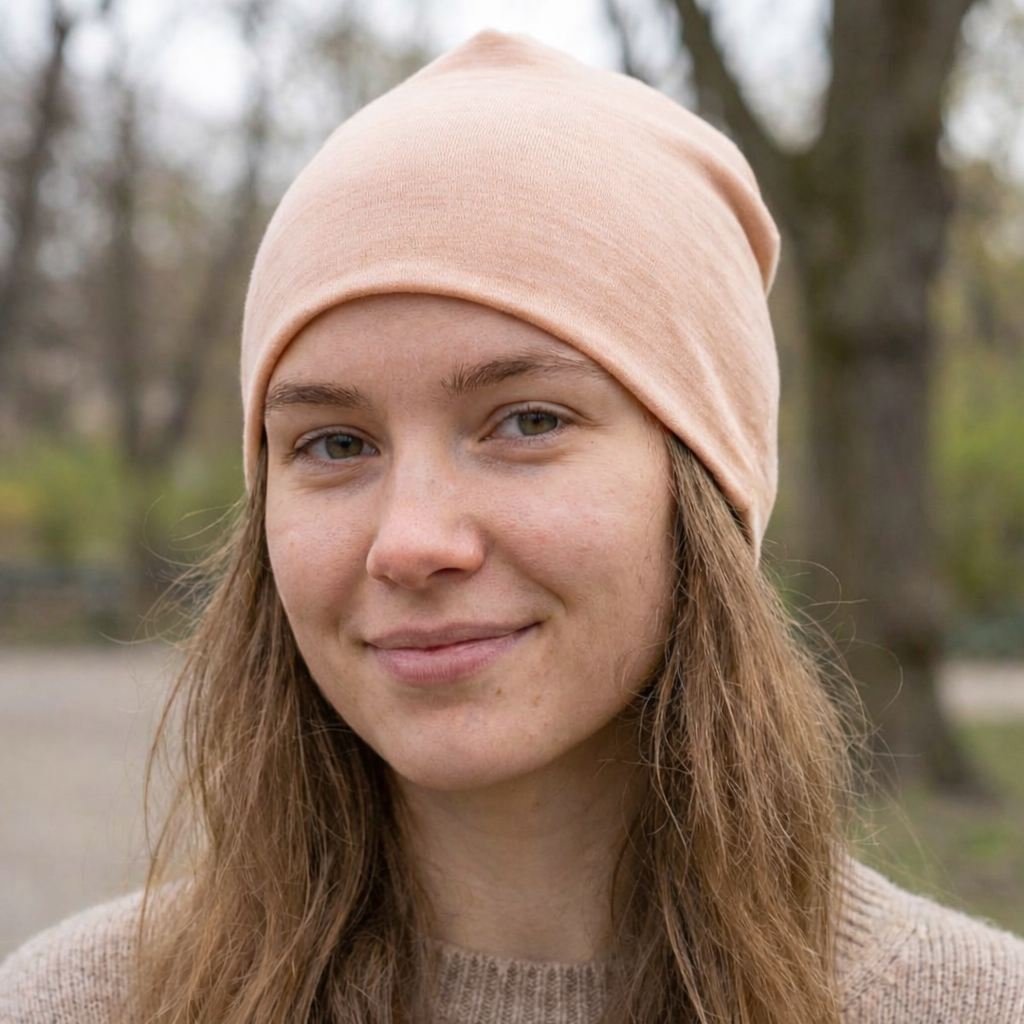 Haube Damen/Herren sand, Merinowolle & Seide (bio/GOTS)