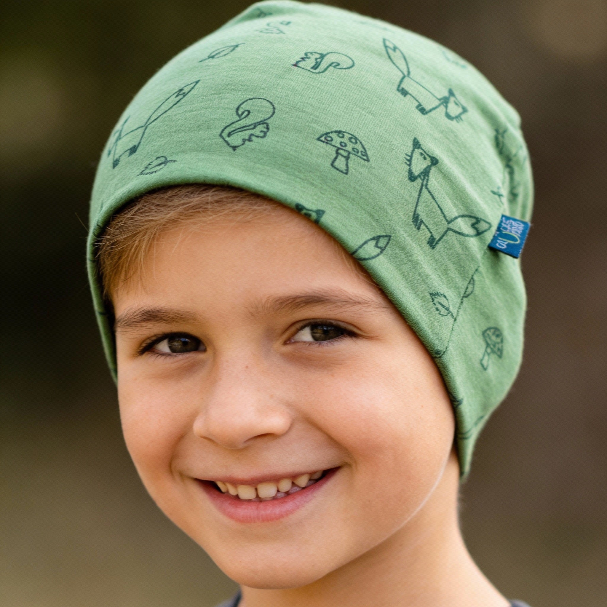 Haube waldgrün Fuchs, Merinowolle & Seide (bio/GOTS)