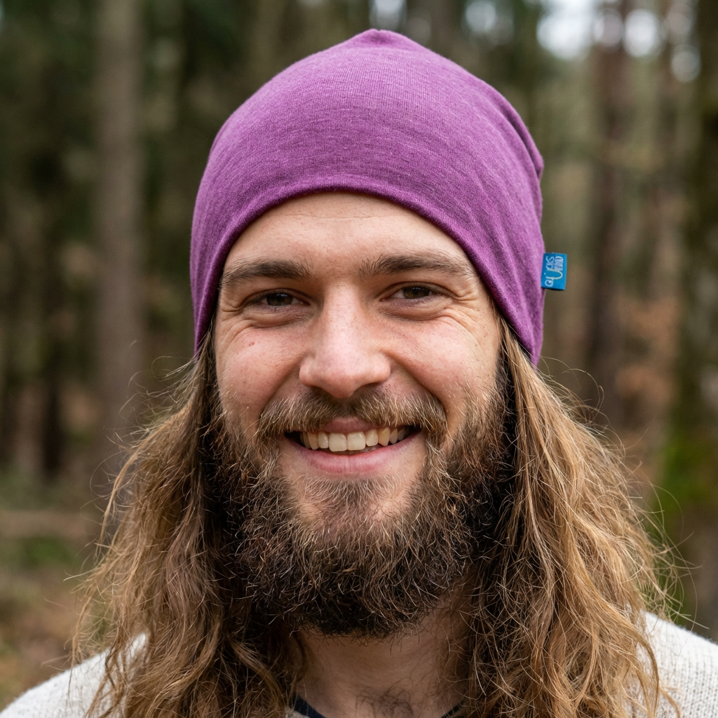 Haube Damen/Herren zwetschke, Merinowolle & Seide (bio/GOTS)