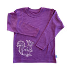 Shirt zwetschke mit Eichhörnchen, Merinowolle & Seide (bio/GOTS)