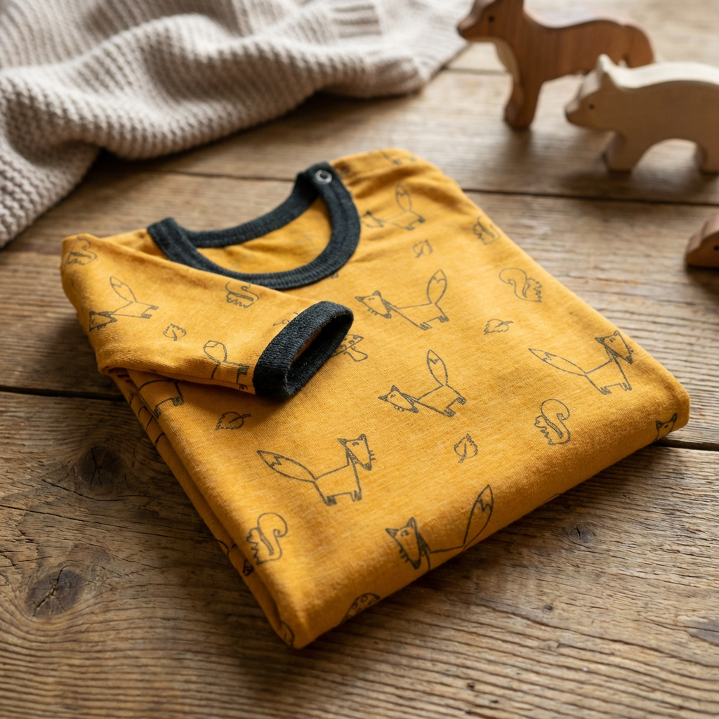 Shirt sonnengelb Fuchs, Merinowolle & Seide (bio/GOTS)