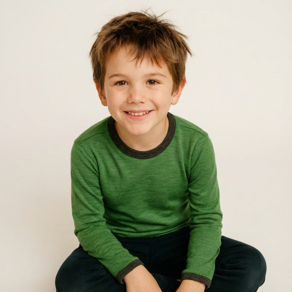 Shirt waldgrün uni, Merinowolle & Seide (bio/GOTS)