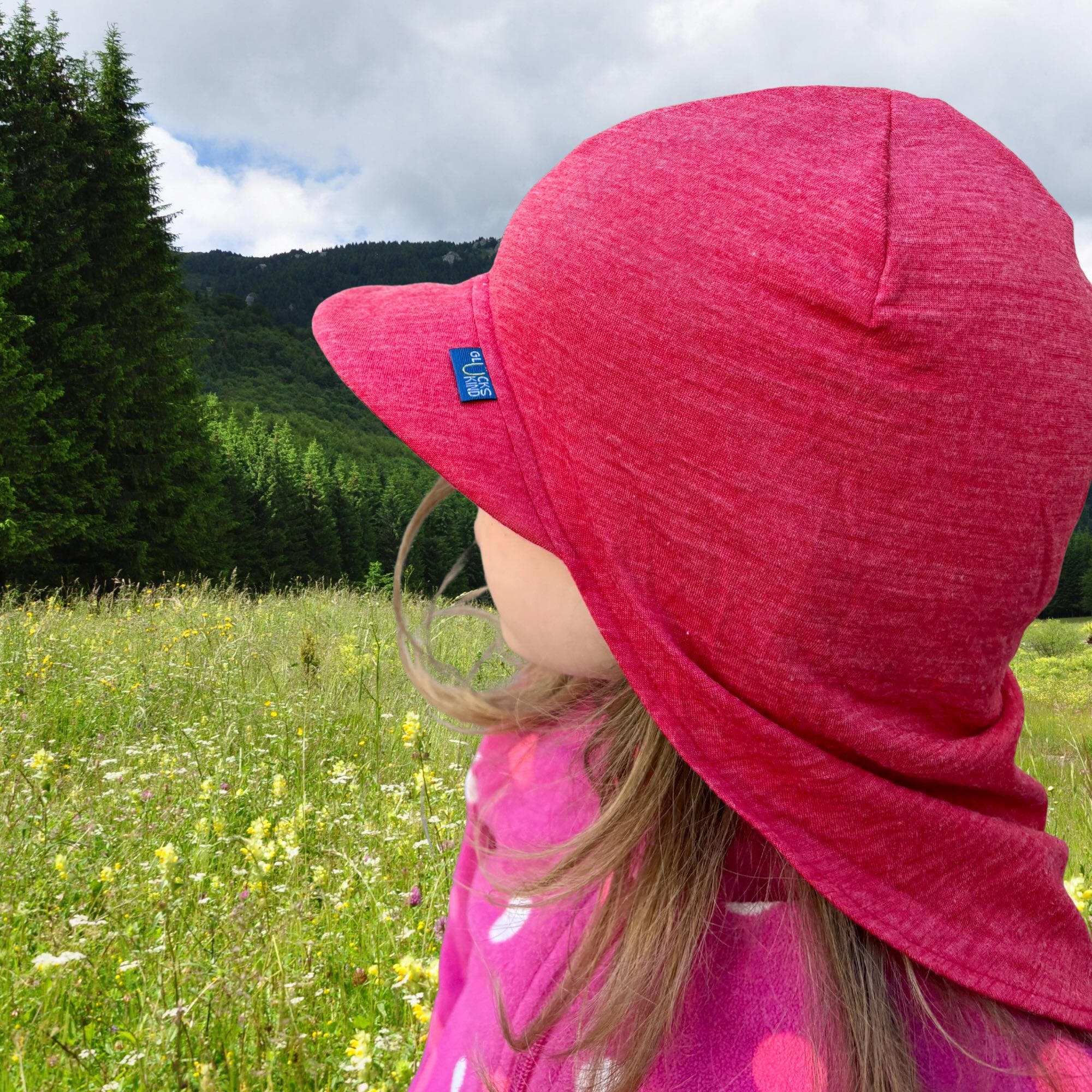 Summer cap raspberry plain, merino wool &amp; silk (organic/GOTS)