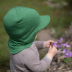 Summer cap forest green uni, merino wool &amp; silk (organic/GOTS)