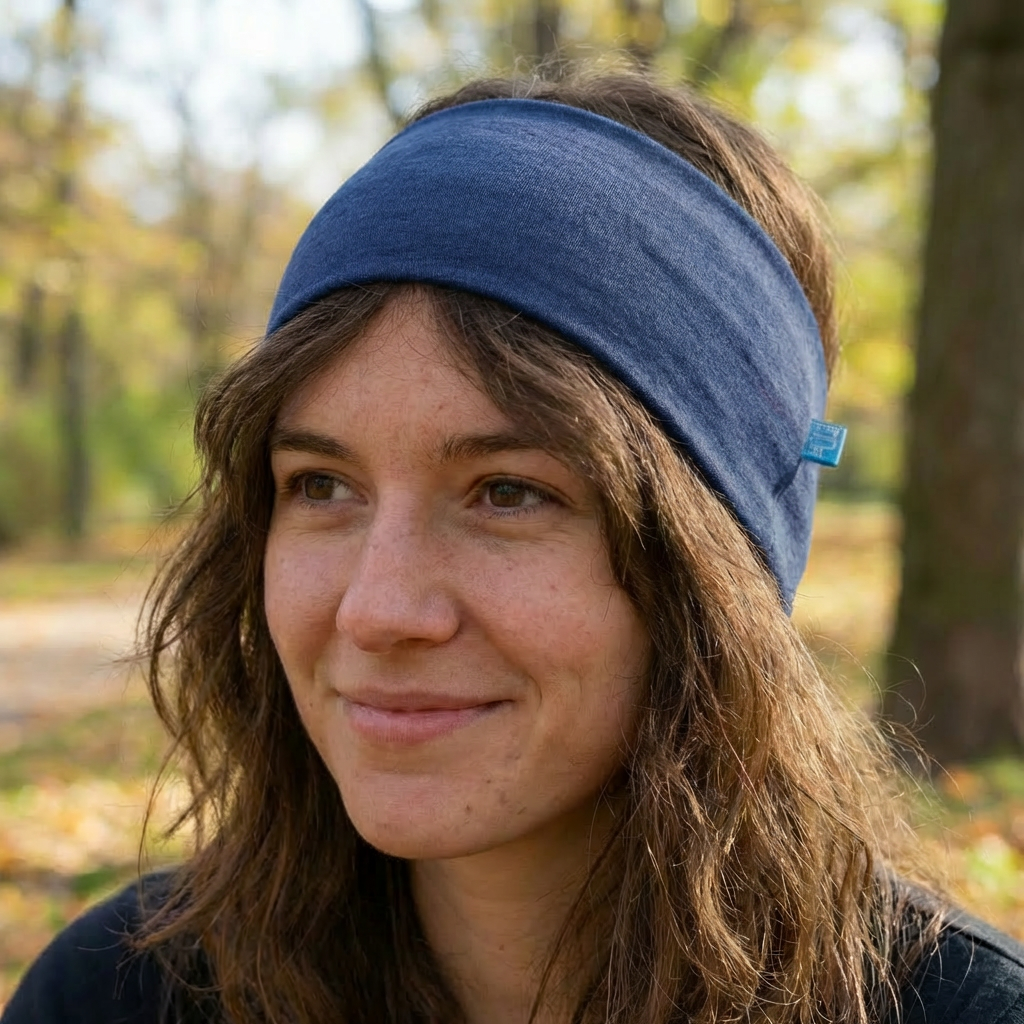 Stirnband royal blau, Merinowolle & Seide (bio/GOTS)