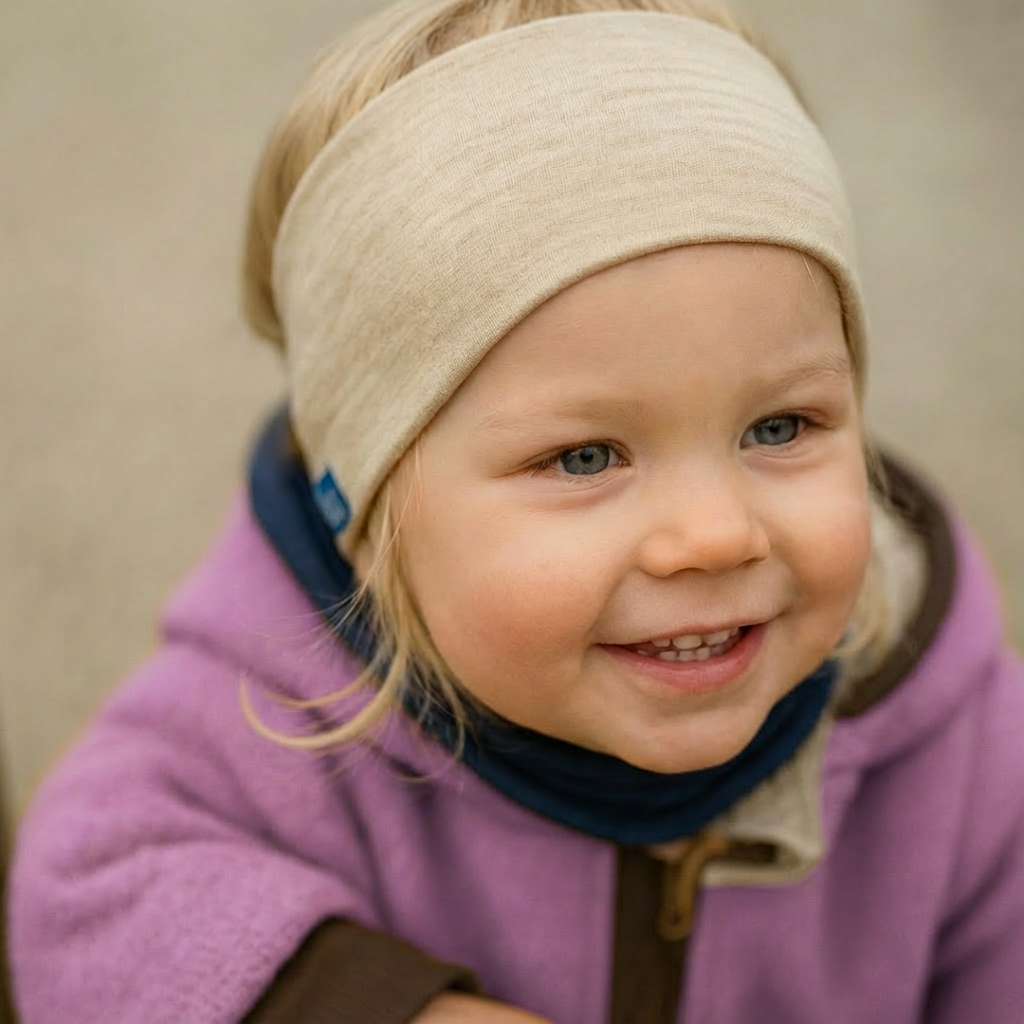 Kinder-Stirnband sand, Merinowolle & Seide (bio/GOTS)