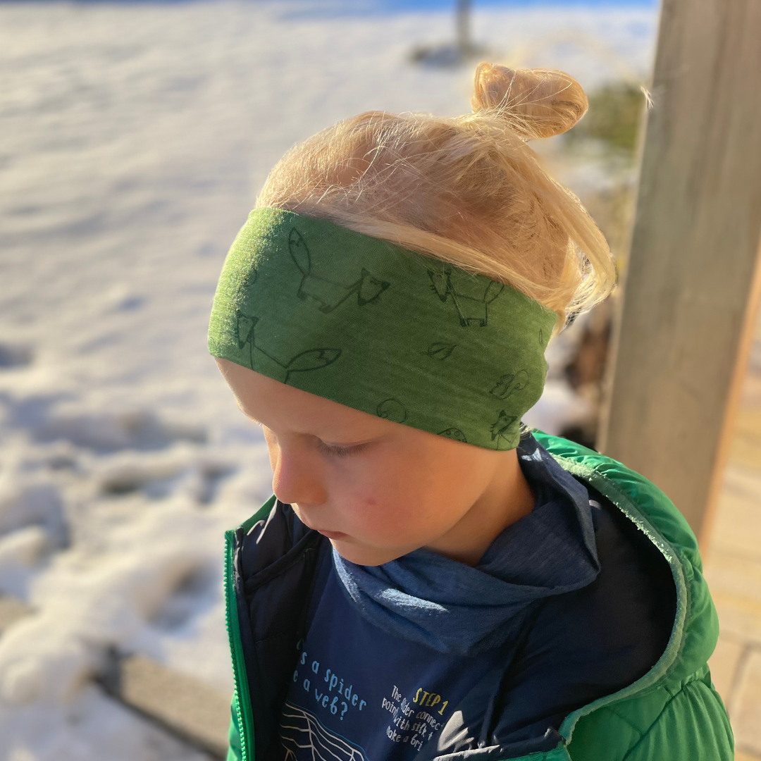 Kinder-Stirnband waldgrün, Merinowolle & Seide (bio/GOTS)