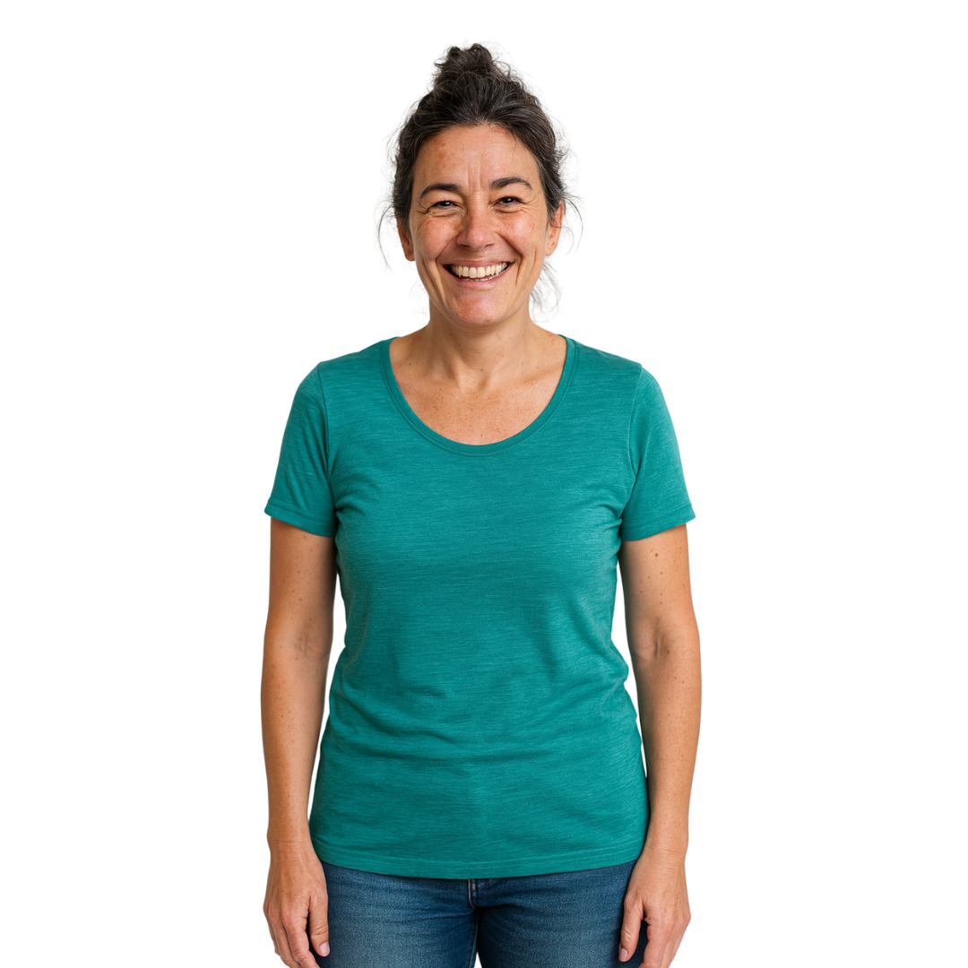 Women's T-shirt emerald, merino wool &amp; silk (organic/GOTS)