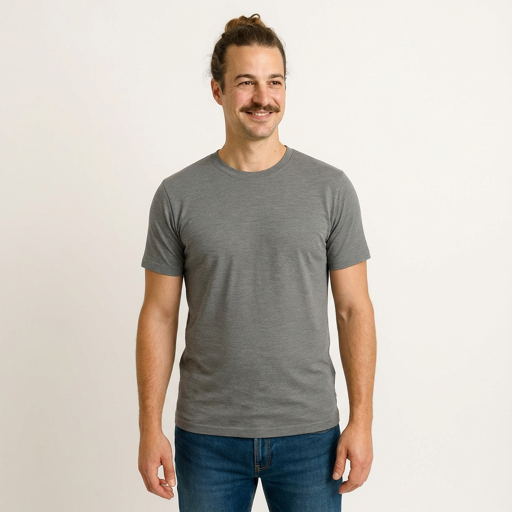 T-Shirt Herren fels grau, Merinowolle & Seide (bio/GOTS)