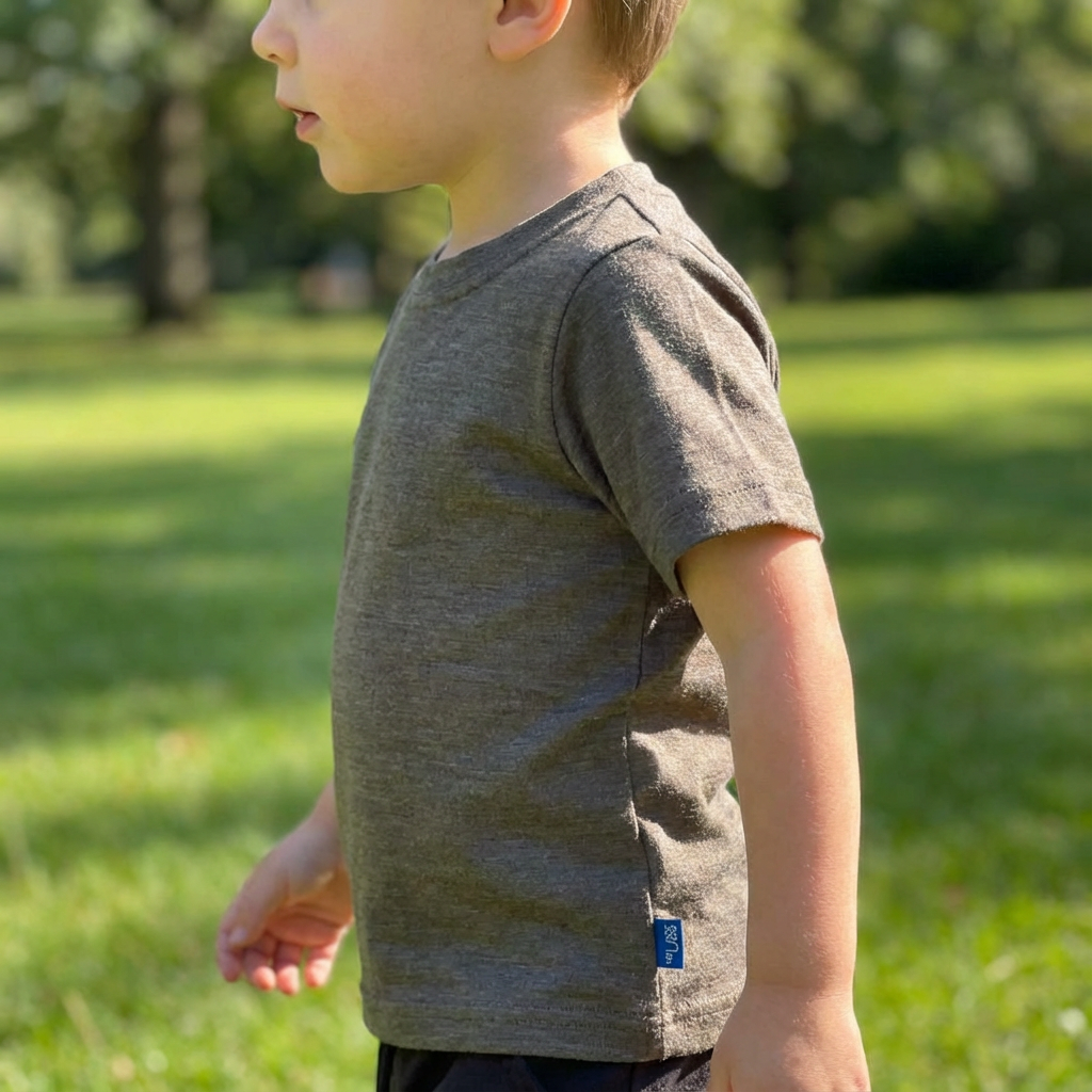 T-Shirt Kinder muskat braun, Merinowolle & Seide (bio/GOTS)