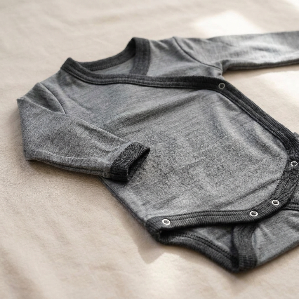 Wickelbody fels grau, Merinowolle & Seide (bio/GOTS)