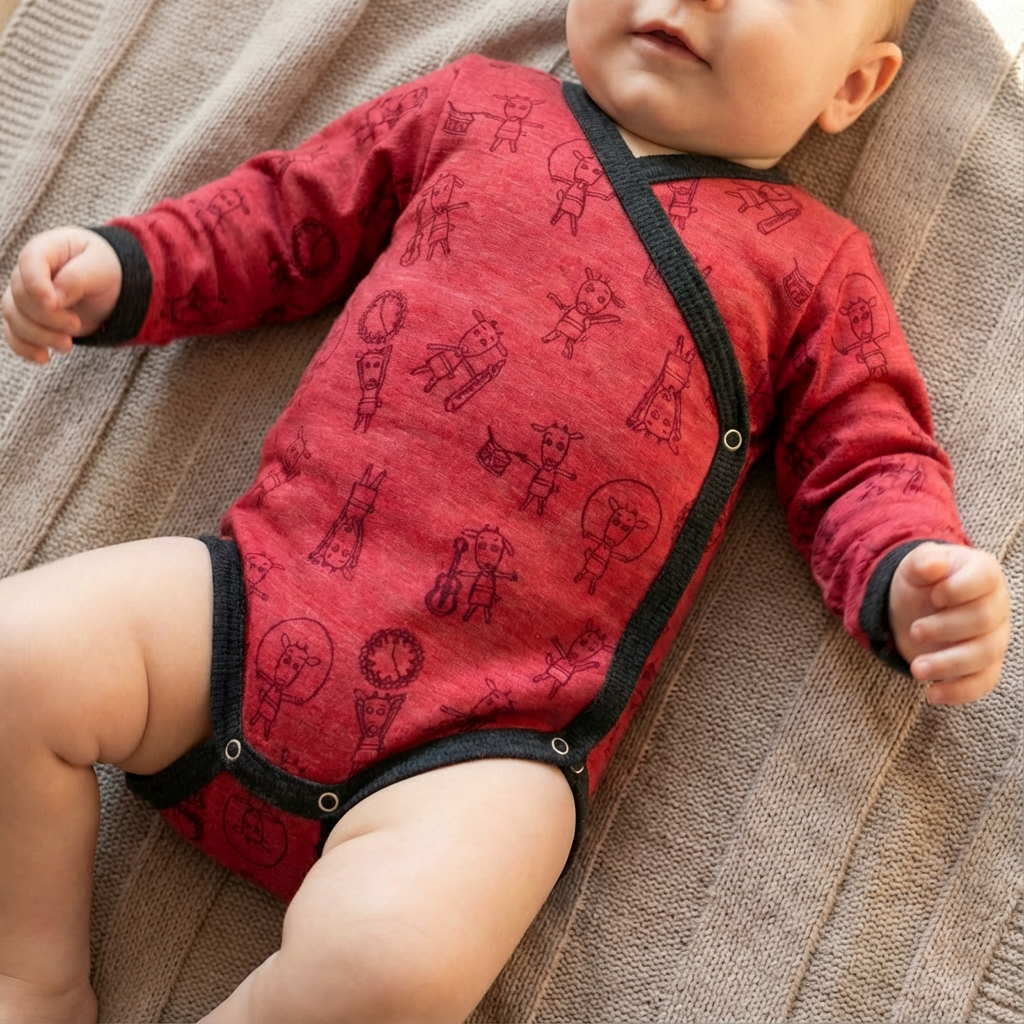 Wrap body raspberry kid, merino wool &amp; silk (organic/GOTS)