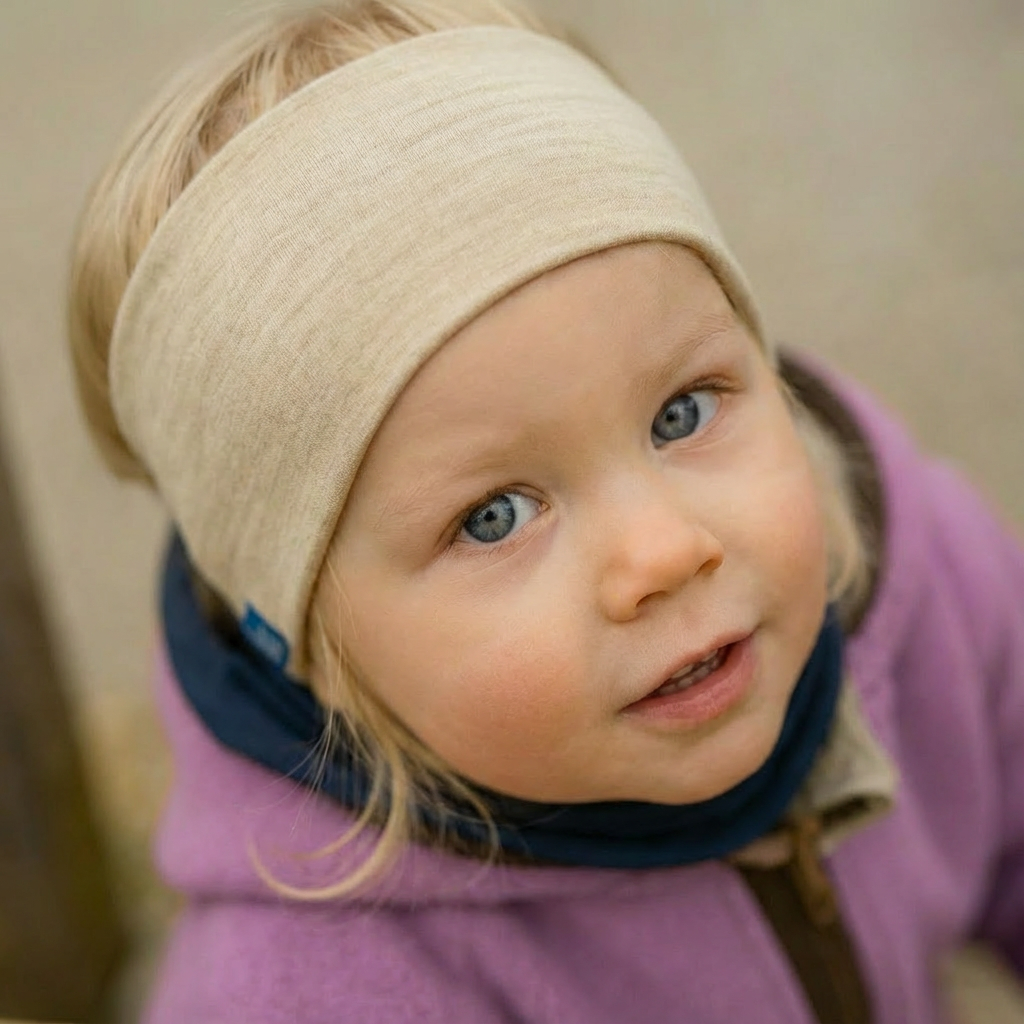 Kinder-Stirnband sand, Merinowolle & Seide (bio/GOTS)