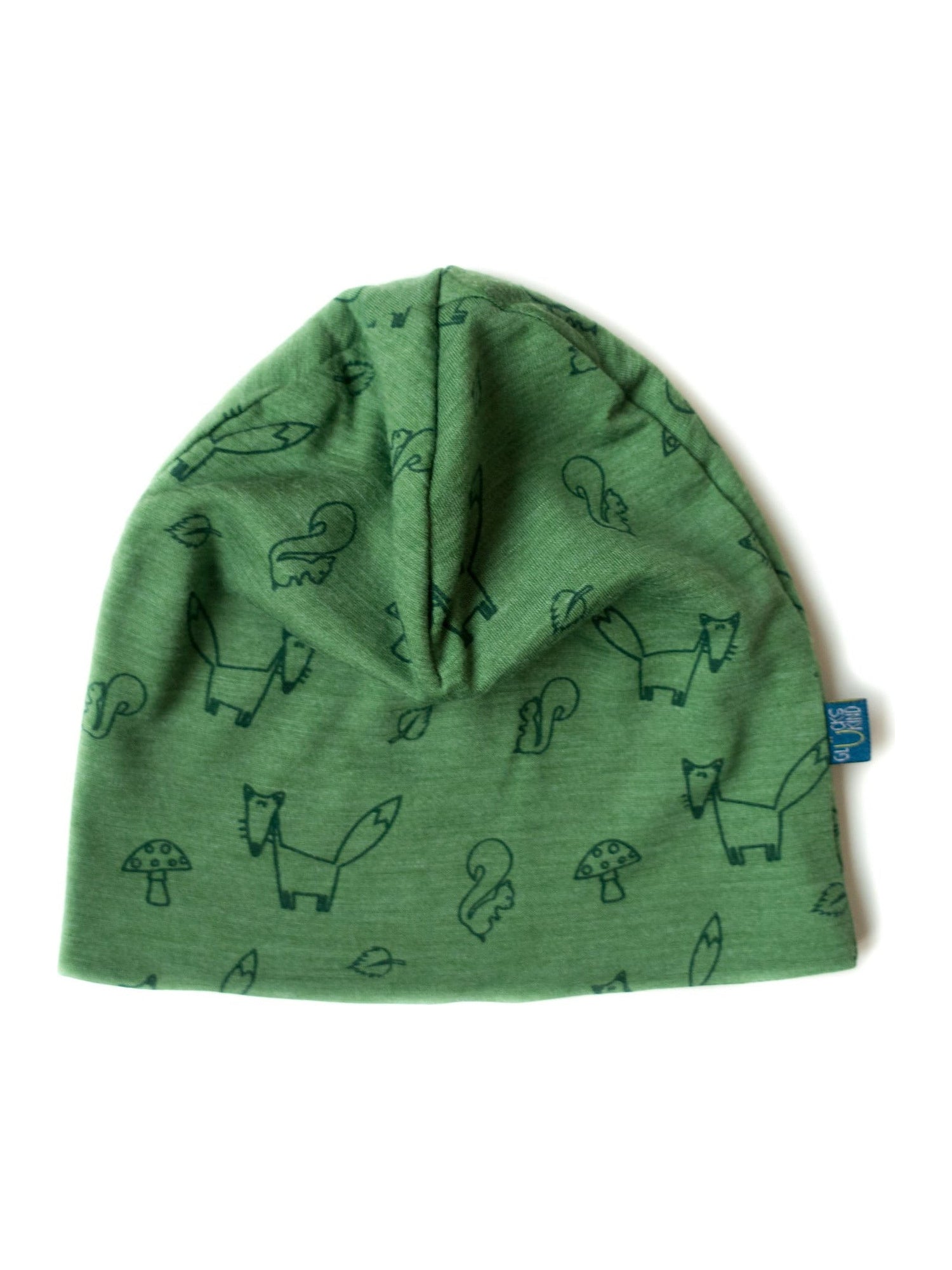 Glückskind Haube waldgrün Fuchs aus Merinowolle und Seide (bio/GOTS) - by heywool, Freisteller #ay