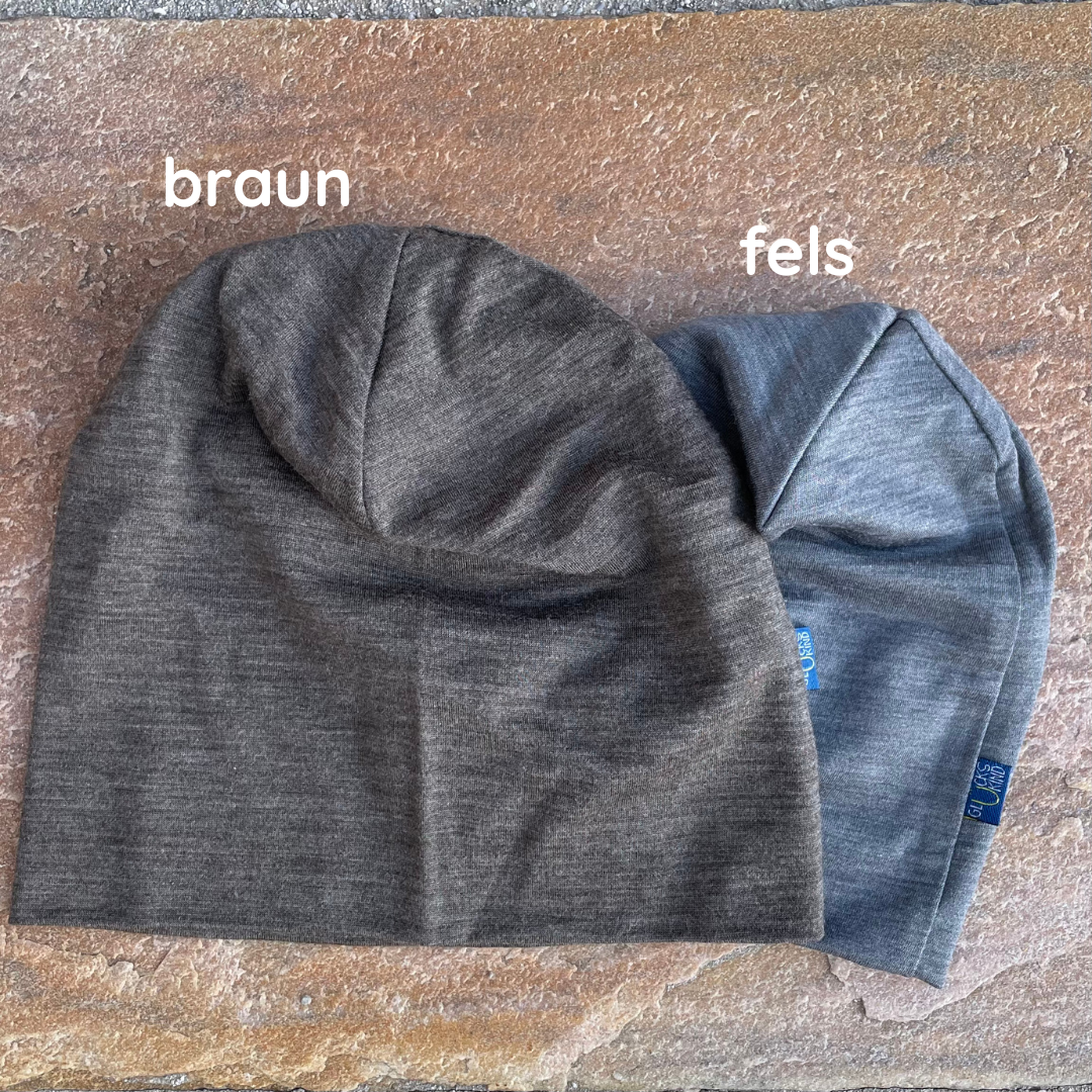 Haube muskat braun, Merinowolle & Seide (bio/GOTS)