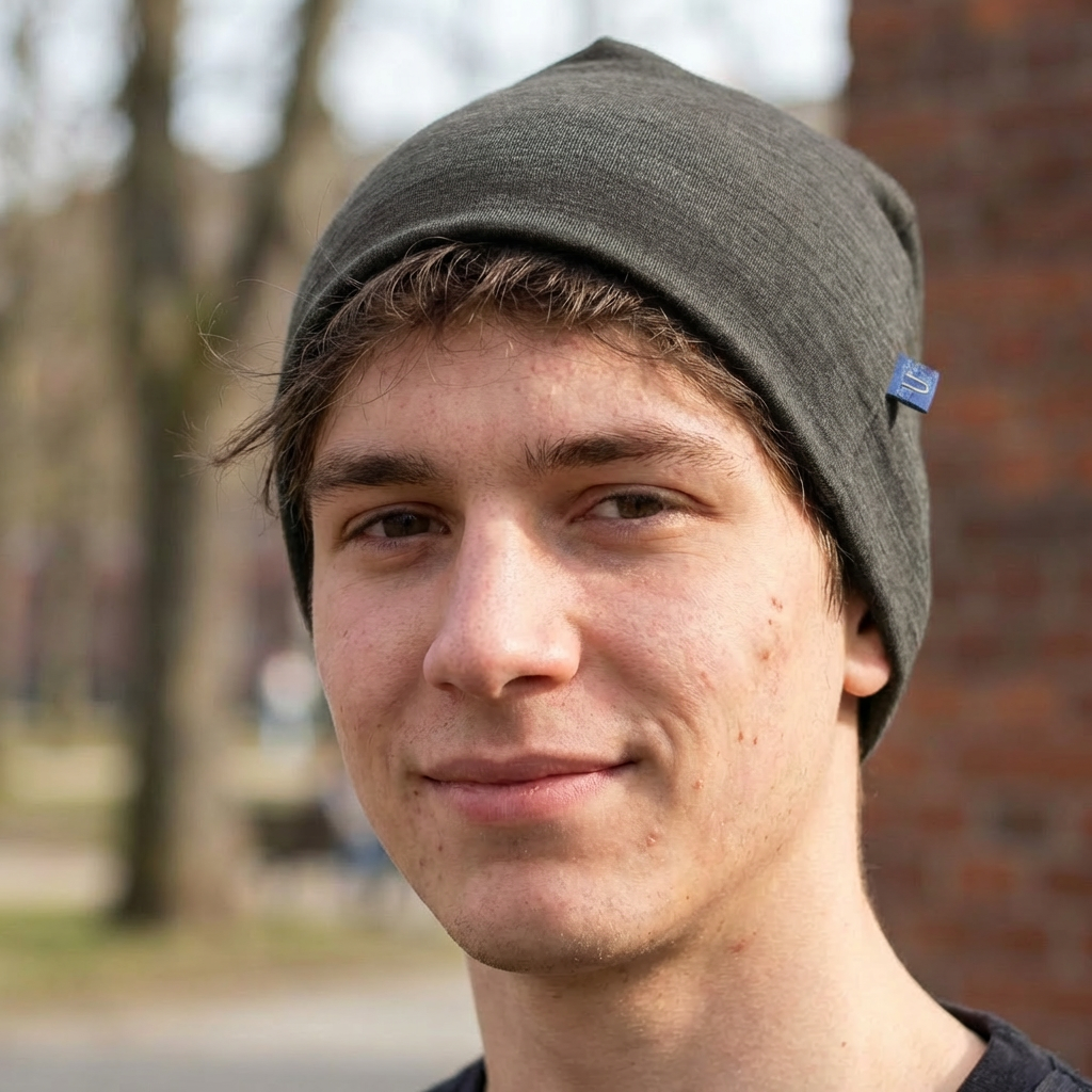 Haube Damen/Herren anthrazit, Merinowolle & Tencel (bio/GOTS)