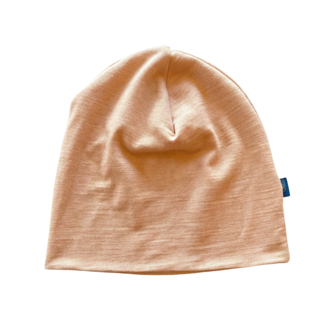 Haube Damen/Herren sand, Merinowolle & Seide (bio/GOTS)