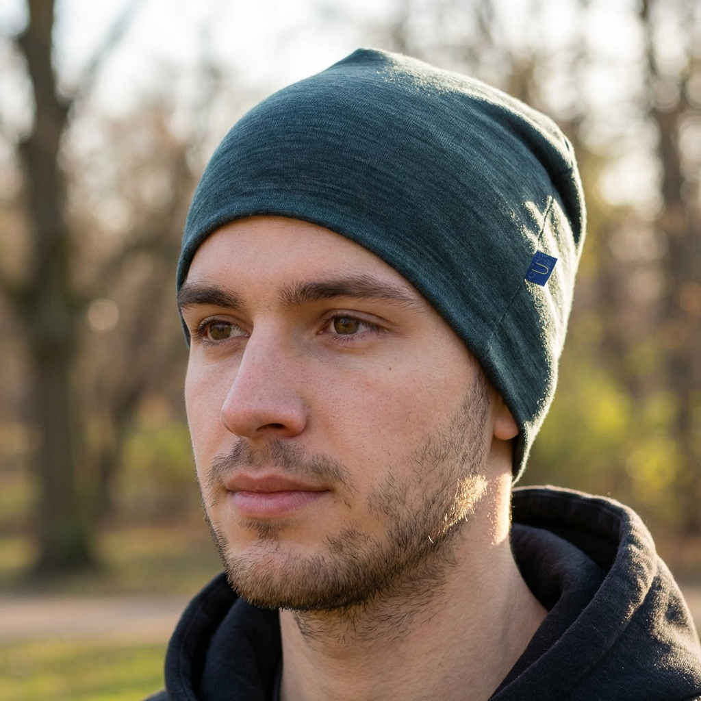 Haube Damen/Herren schiefer, Merinowolle & Tencel (bio/GOTS)