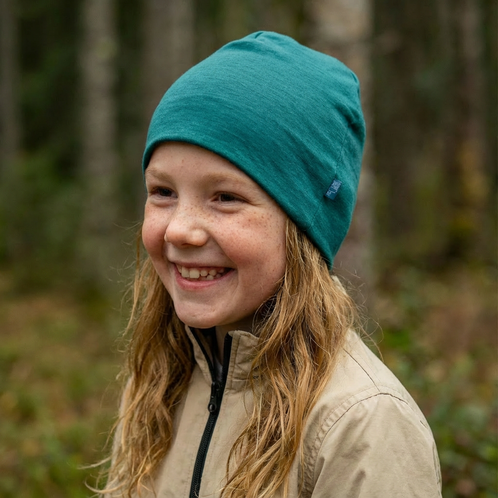 Haube smaragd, Merinowolle & Seide (bio/GOTS)