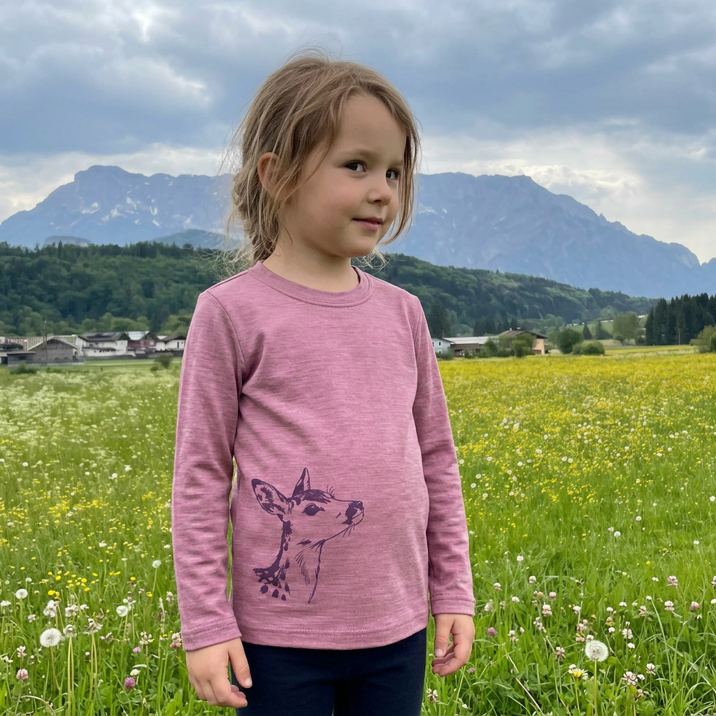 Shirt raspberry dragonfly, merino wool &amp; silk (organic/GOTS)