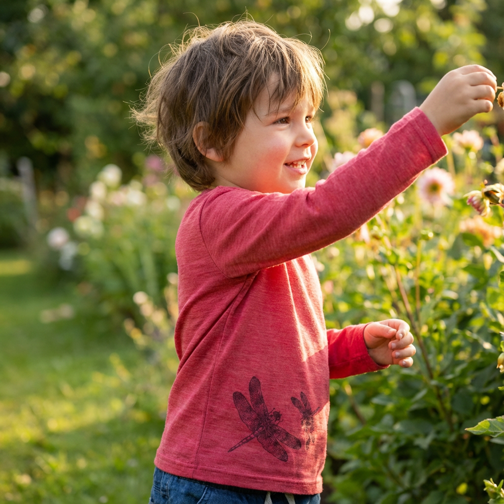 Shirt himbeere Libelle, Merinowolle & Seide (bio/GOTS)