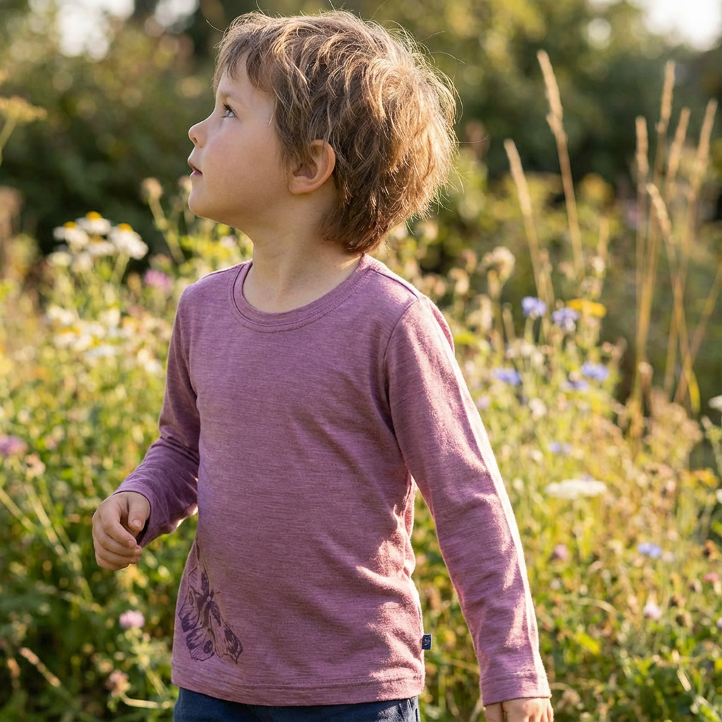 Shirt raspberry dragonfly, merino wool &amp; silk (organic/GOTS)
