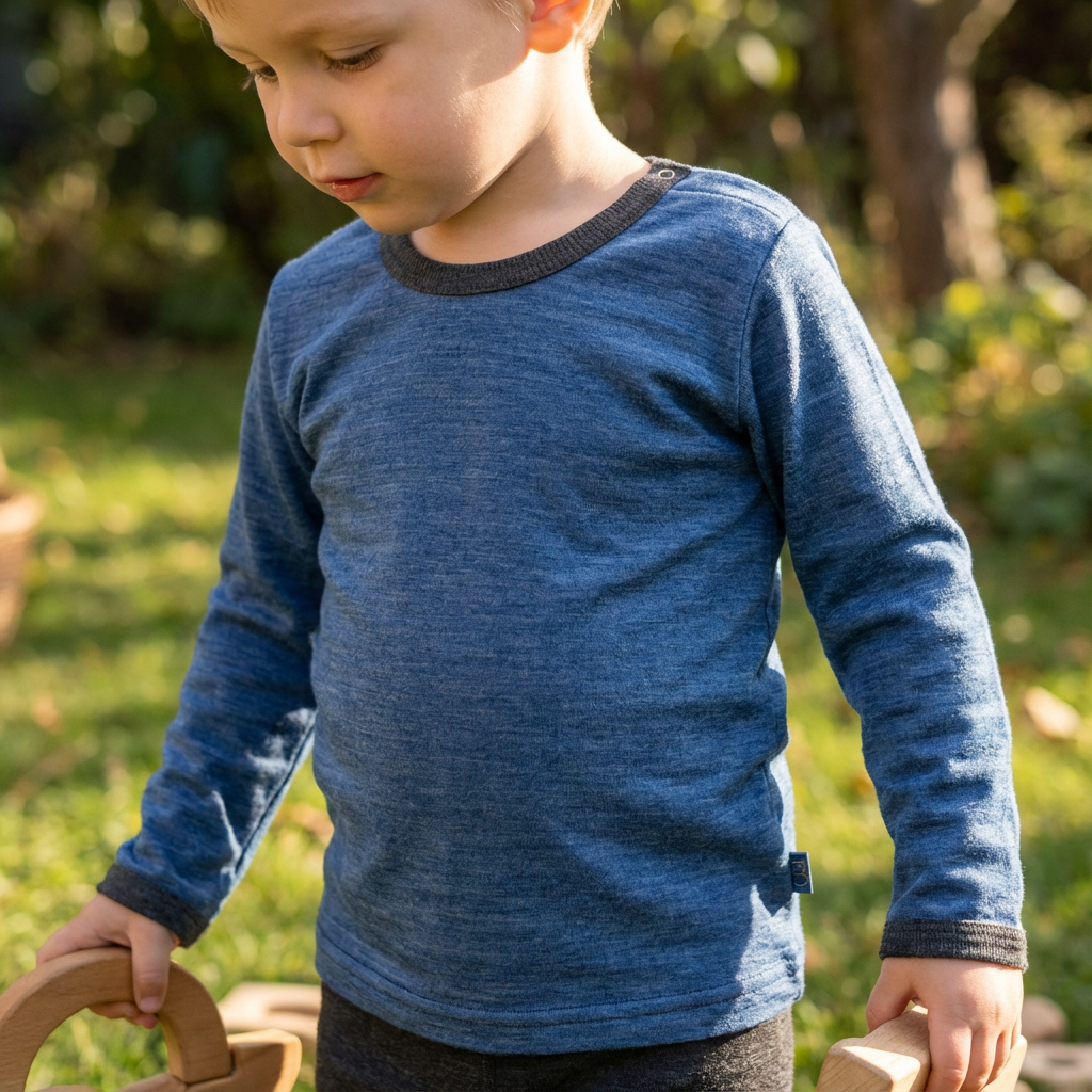 Shirt royal blue, merino wool &amp; silk (organic/GOTS)