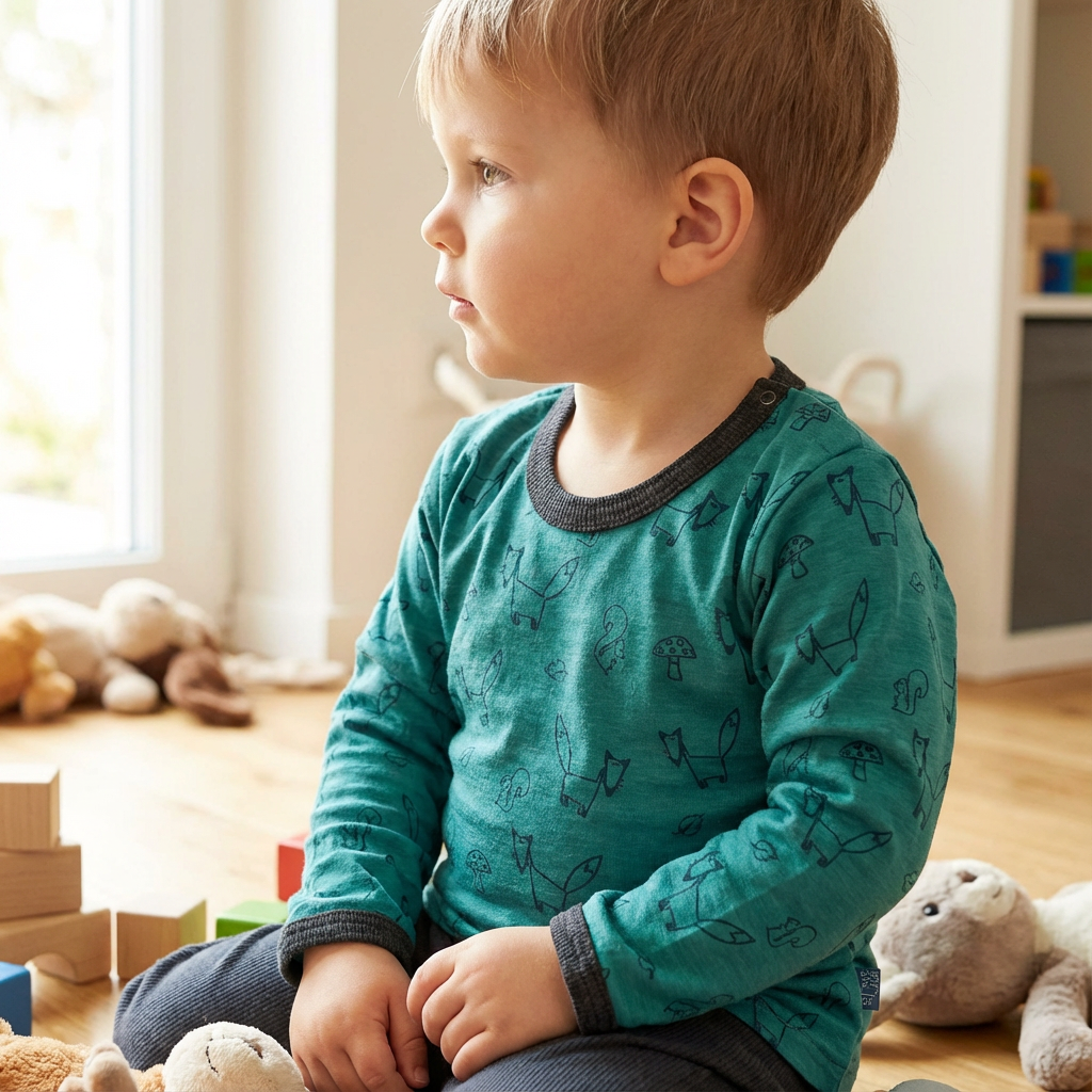 Shirt smaragd Fuchs, Merinowolle & Seide (bio/GOTS)