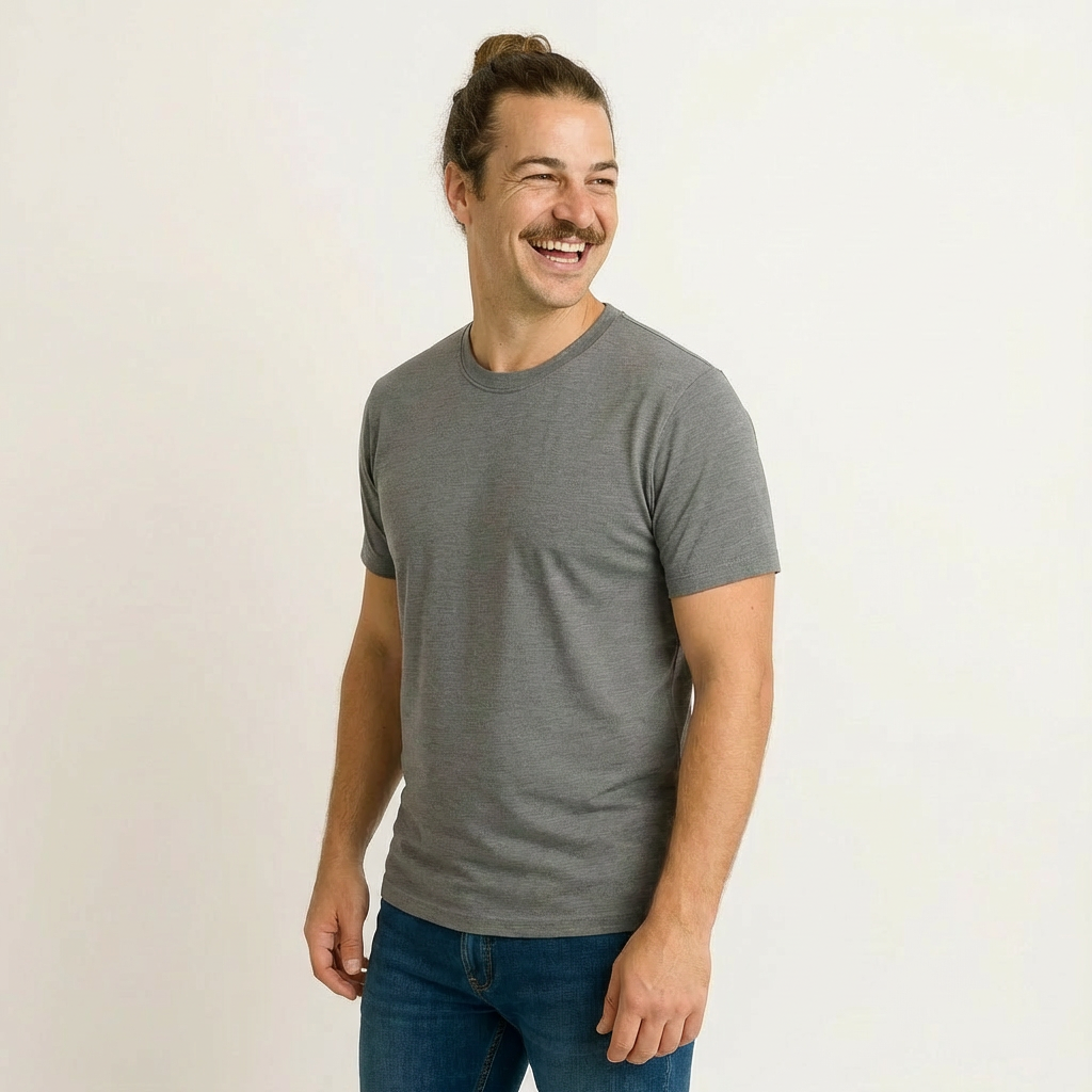 T-Shirt Herren fels grau, Merinowolle & Seide (bio/GOTS)