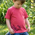 T-Shirt himbeere mit Libelle, Merinowolle & Seide (bio/GOTS)