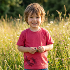 T-Shirt himbeere mit Libelle, Merinowolle & Seide (bio/GOTS)