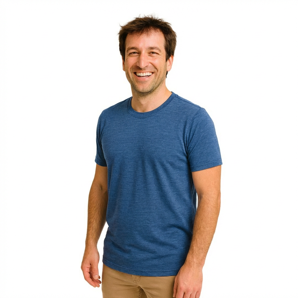 T-Shirt Herren royal blau, Merinowolle & Seide