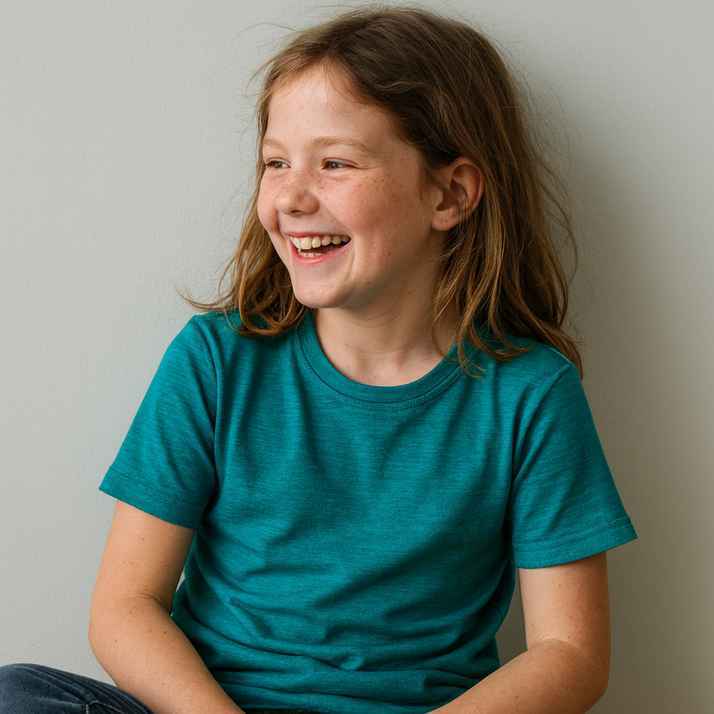 T-Shirt Kinder smaragd, Merinowolle & Seide (bio/GOTS)