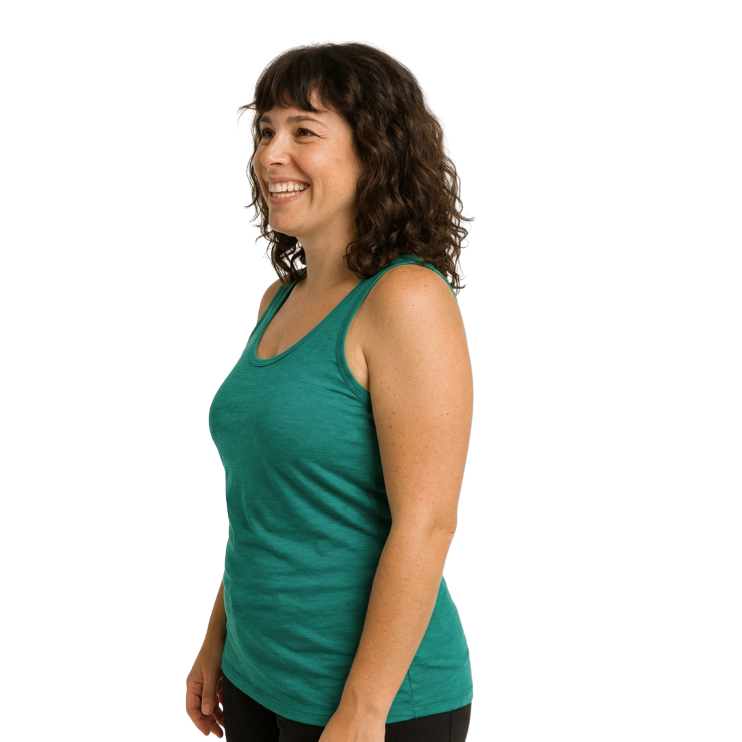 Women's tank top emerald, merino wool &amp; silk (organic/GOTS)