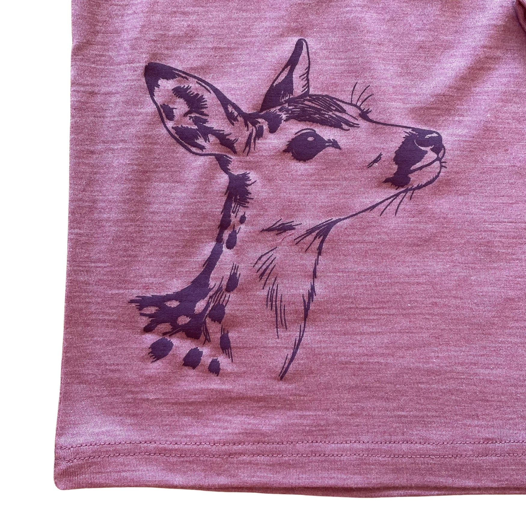 T-Shirt rose mit Reh, Merinowolle & Seide (bio/GOTS)