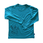 Shirt smaragd mit Luchs, Merinowolle & Seide (bio/GOTS)