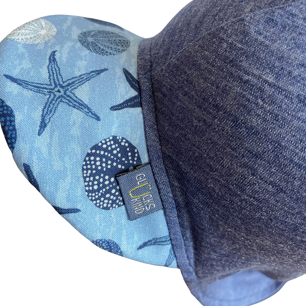 Glückskind Sommerkappe royal blau Seestern limited edition, Merinowolle & Seide (bio/GOTS)