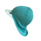 Sommerkappe smaragd Fisch limited edition NEU, Merinowolle & Seide (bio/GOTS)