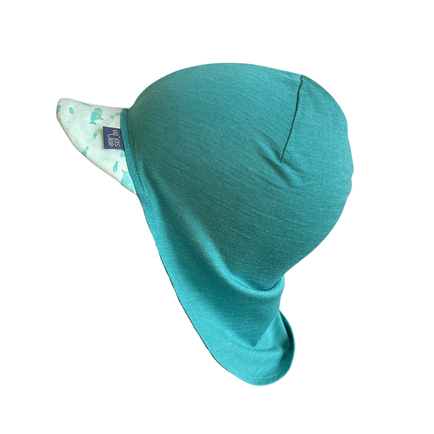 Sommerkappe smaragd Fisch limited edition NEU, Merinowolle & Seide (bio/GOTS)